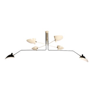 Mid-Century Six Arm Black & White Enamel Articulated Chandelier by Serge Mouille For Sale