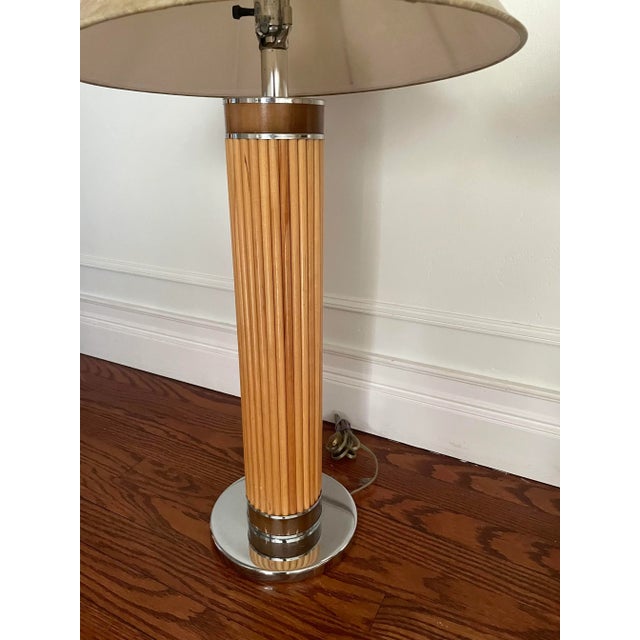 Tan 1970s Mid Century Pencil Reed Chrome Table Lamps- a Pair For Sale - Image 8 of 13