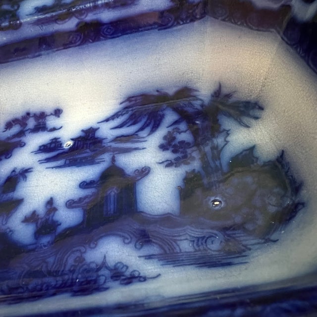 Antique Flow Blue Octagonal Rimmed Bowl For Sale - Image 11 of 16