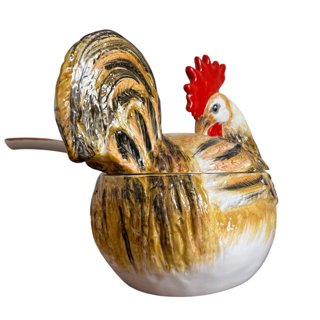 Vintage Neiman Marcus Made in Italy Hand Painted Rooster Soup Tureen For Sale In Chicago - Image 6 of 8