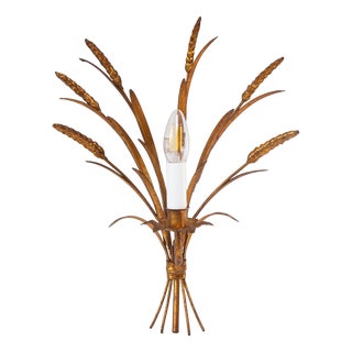 Italian Gilt Metal Wall Sconce with Leaves and Ears of Wheat, 1960s For Sale