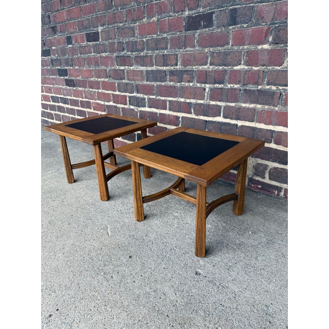 Wood Pair of Vintage Ranch Oak Side Tables Square Rustic Western Charm For Sale - Image 7 of 10
