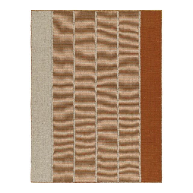 Rug & Kilim’s Contemporary Kilim in Orange & Cream Stripes For Sale