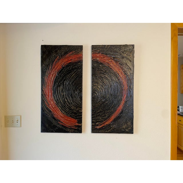 This one-of-a-kind sculptural diptych was created by Denver-based artist Robert Leach. Executed on solid wood panels, the...