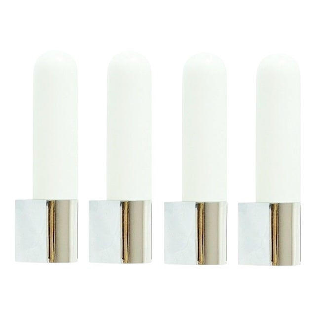 Vintage Opaline Glass and Chrome Wall Sconces from Limburg, Germany, 1970s-1980s, Set of 4 For Sale