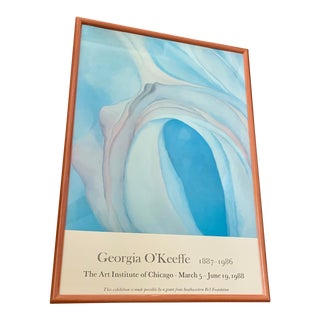 Rare Vintage 1988 Georgia O’keefe Chicago Exhibition Poster, in Matching Coral Lacquered Frame For Sale
