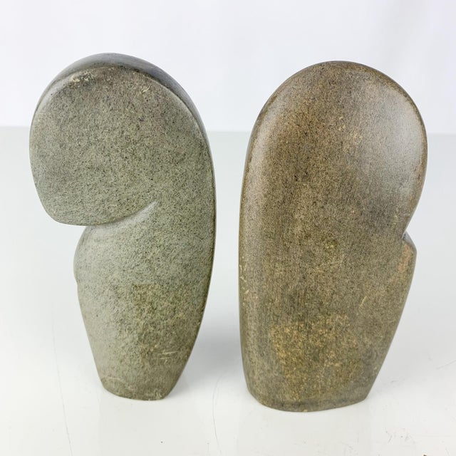 Gray Vintage Pair African Art Shona Stone Sculptures Faces Mother Child Head in Hand For Sale - Image 8 of 12
