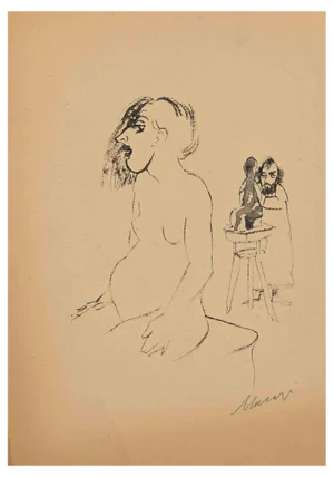Mino Maccari, Sculptor and Model, China Ink, Mid 20th Century