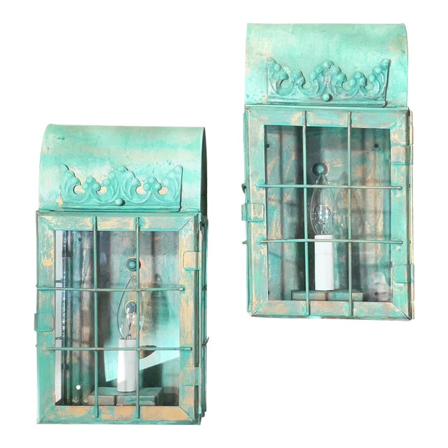 Funky Artistic Hand-Crafted Solid Copper Wall Lanterns. For Sale