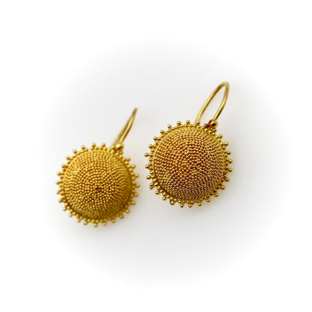 Modern Vintage 22k Gold Hand-Granulated Sunflower Earrings, Pair For Sale - Image 3 of 10