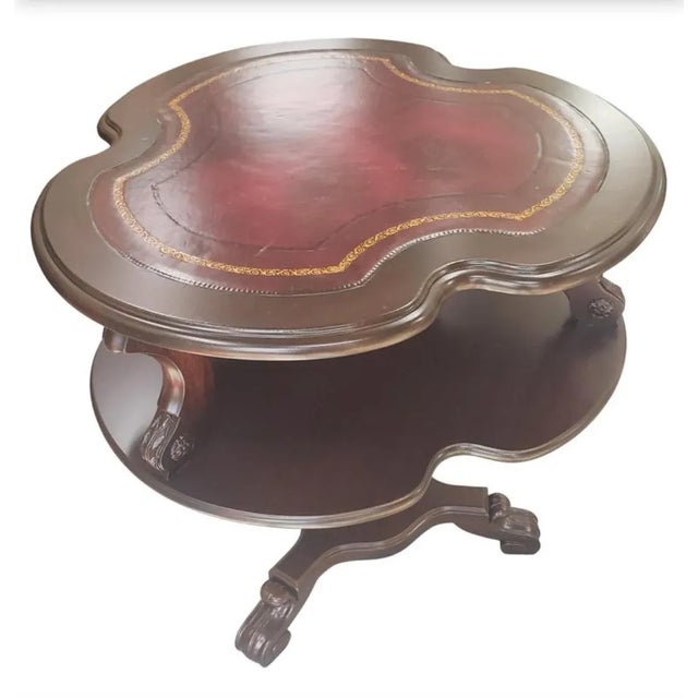 English Refinished English Regency 2-Tier Leather Top Insert Stenciled Side Tables - A Pair For Sale - Image 3 of 11