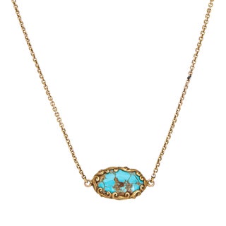 Antique Art Nouveau Necklace Turquoise 14k Yellow Gold 16.5" Watch Chain For Sale
