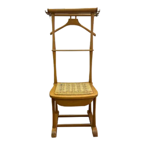 1960s Vintage Mid-Century Modern Italian Birch and Brass Men's Valet Chair With Drawer