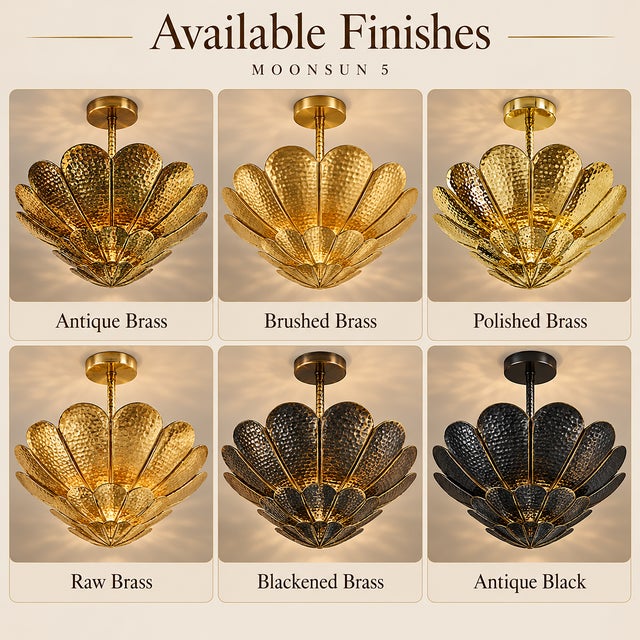 Handmade Brass Flower Ceiling Light, 3 Tier Hammered Floral Chandelier, Art Deco Lotus Semi Flush Mount, Luxury Brass Ceiling Fixture 28 Inches For Sale - Image 10 of 15