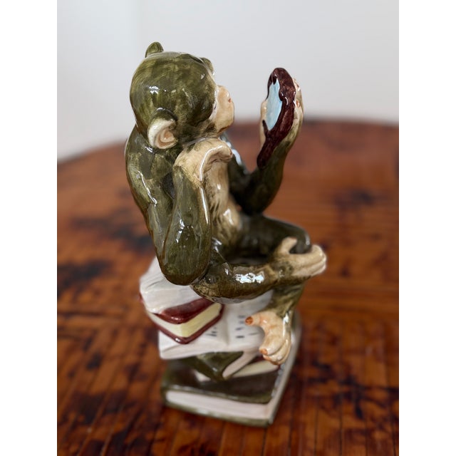 Vintage Ceramic Monkey Holding Mirror Figurine For Sale - Image 4 of 7