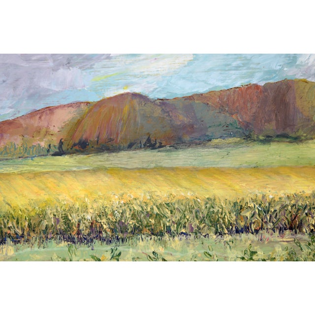 Purple Clouds Above the Farm - Landscape in Oil on Masonite Serene landscape by an unknown artist (20th Century). A...