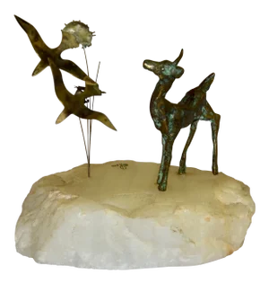 Ross Brutalist Bronze Deer Fawn Figurine