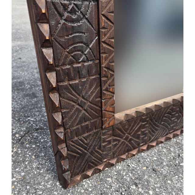 Handmade Moroccan, Berber Style Carved Wooden Mirror For Sale - Image 4 of 6