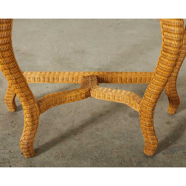 French Midcentury Organic Modern Wicker Demilune Console For Sale - Image 11 of 12
