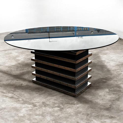 Mid Century 1970's Circular Dining Table, Smoked Glass On Chrome Base SIZES :- Table 150 cms diameter, 70 cms tall. It's a...