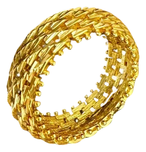 18 Karat Yellow Gold Classic Wide Wedding Band With Design Ring, Unisex Size 5.5