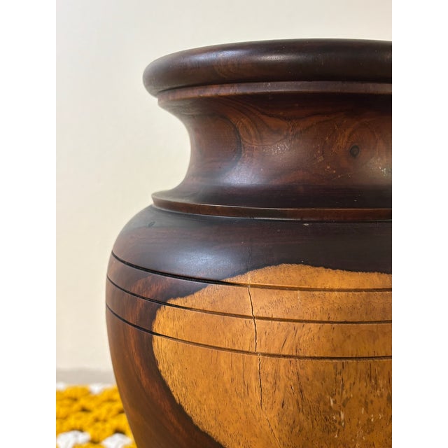 Vintage Mid Century Turned Walnut Vase, Studio Wood Art, Arts and Crafts Decor For Sale In Miami - Image 6 of 7