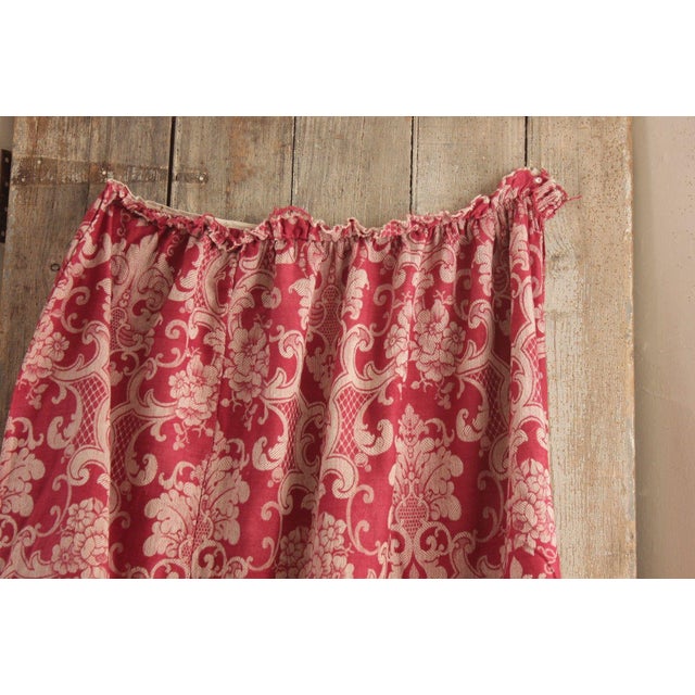 Antique 1850s French Red Damask Curtain Fabric Bed Drape W/ Trim Chairish