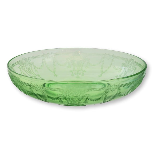 Early 20th Century Cameo Green Depression Uranium Glass Bowls, Pair For Sale - Image 4 of 6