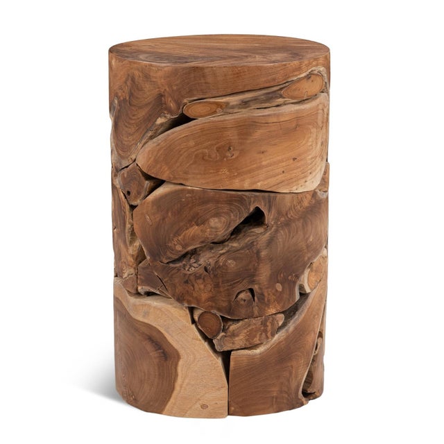 Brown Teak Root Cylinder End Side Table For Sale - Image 8 of 13