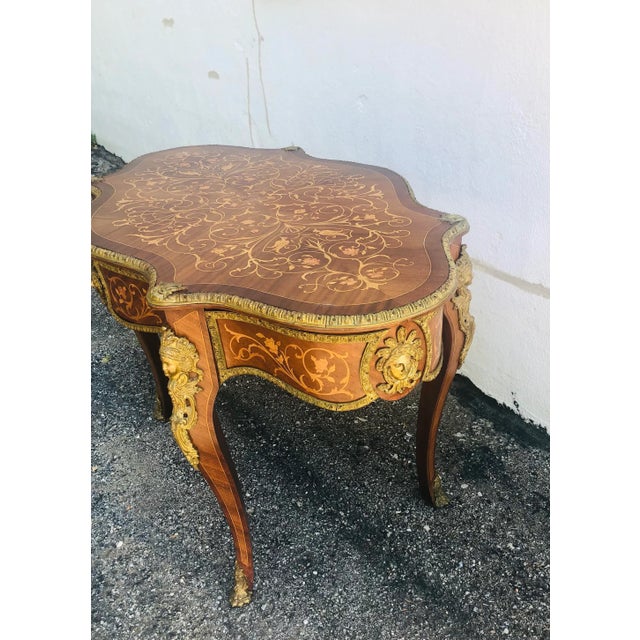 Antique French Boulle Style Marquetry Center Table For Sale - Image 4 of 11