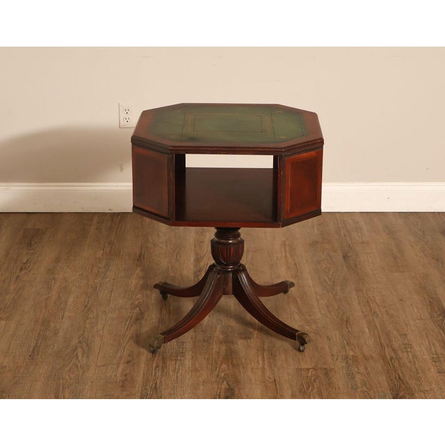 1940's Vintage Pair of Regency Style Mahogany Green Leather Top Pedestal Side Tables For Sale - Image 18 of 18