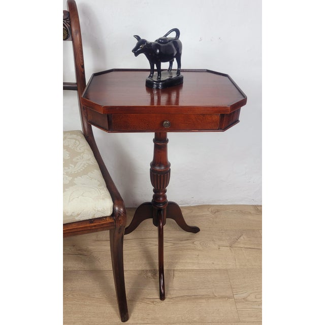 Mid-Century Octagonal Tripod Side Table with Drawer, 1950 For Sale - Image 17 of 17