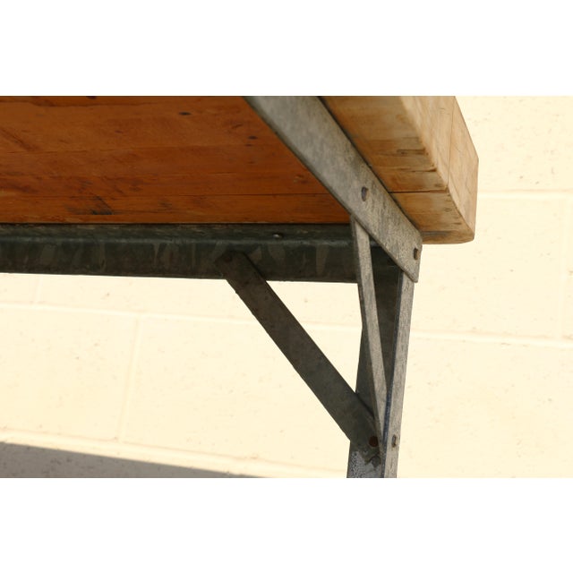 1950s Industrial Butcher Block Workstation Table With Steel Frame, Drawer & Removable Galvanized Trays For Sale - Image 14 of 18