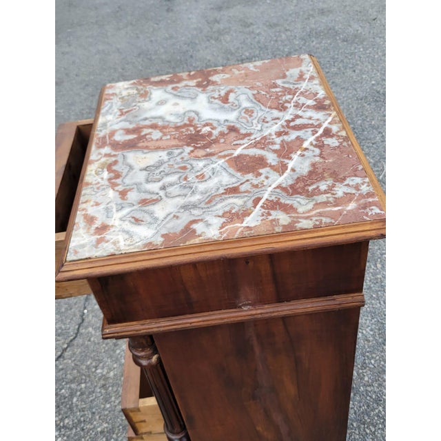 19th Century French Antique Walnut Marble Top Bedside Cabinet Nightstand For Sale - Image 16 of 18