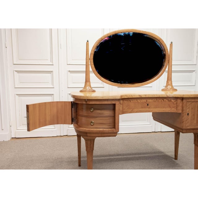 Vintage Swedish Neoclassic Style Dressing Table in Birch with Walnut Interior, 1960s For Sale - Image 3 of 12