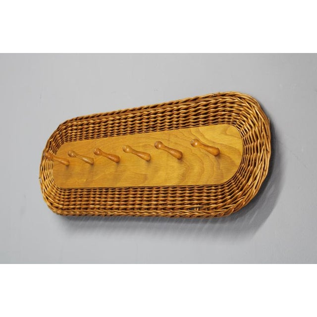 Mid-Century Wall Coat Rack with Wicker Frame from ULUV, 1970s For Sale - Image 3 of 8