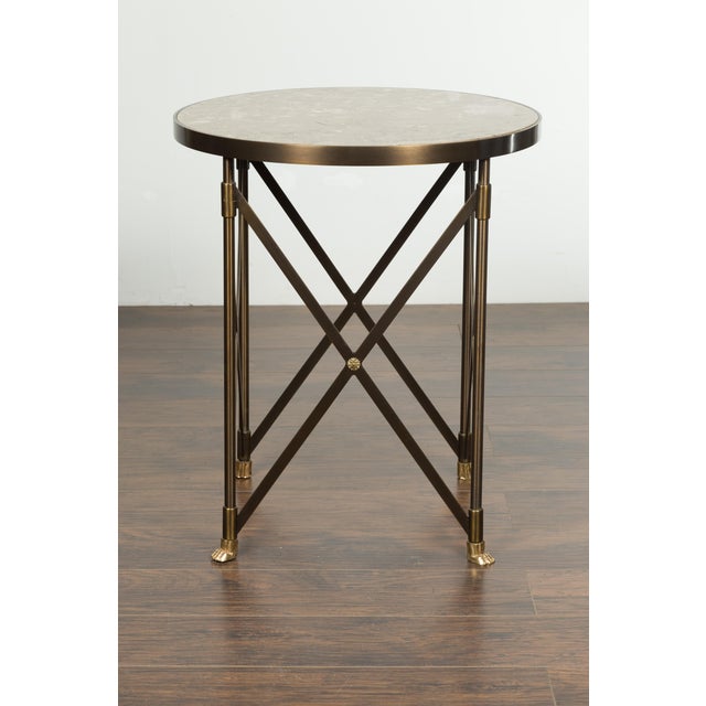 Italian Midcentury Bronze Side Table with Variegated Marble Top and Paw Feet For Sale - Image 11 of 12