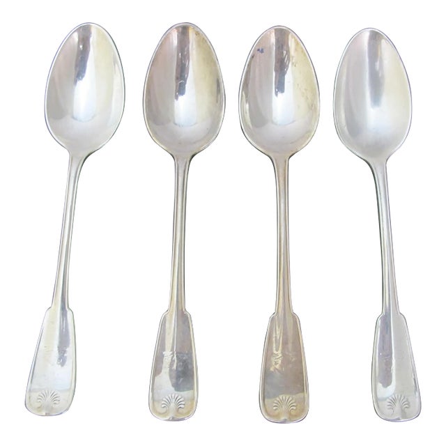 Antique 1871 Tiffany Sterling Silver Palm Bird Engraved 6" Dessert Spoon Set of 4 For Sale