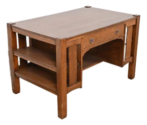 Stickley Brothers Antique Mission Oak Arts & Crafts Desk With Built-In Bookcases, Newly Refinished