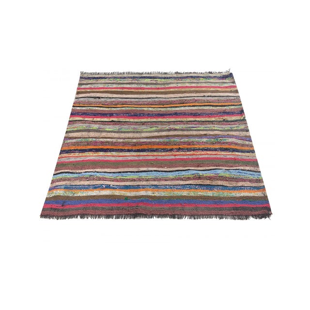 Mini Vintage Striped Rag Rug - 3`1" X 3`10" For Sale - Image 4 of 6