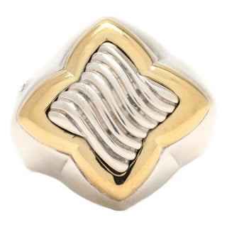 David Yurman Quatrefoil Large Ring, Sterling Silver & 18k Yellow Gold, 6.75 Rs For Sale