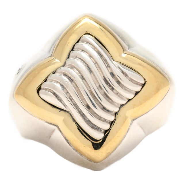 David Yurman Quatrefoil Large Ring, Sterling Silver & 18k Yellow Gold, 6.75 Rs For Sale