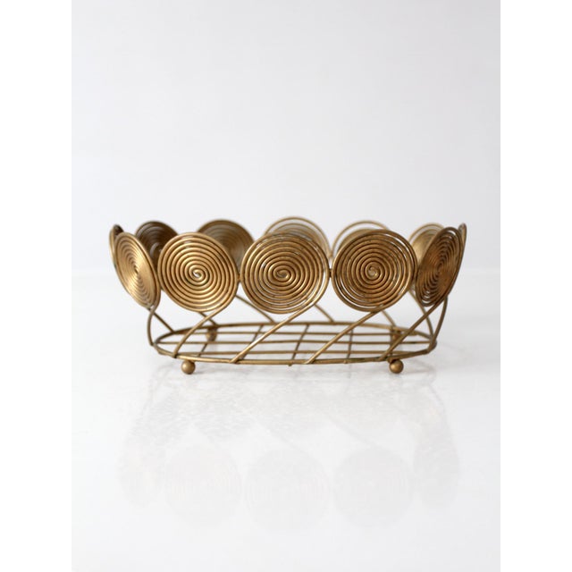 Mid-Century Brass Plated Wire Spiral Fruit Basket For Sale - Image 4 of 12