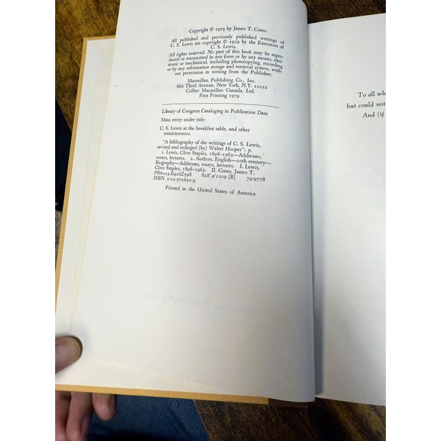 Traditional C S Lewis at the Breakfast Table and Other Reminiscences Hardcover 1979 Macmillan For Sale - Image 3 of 8