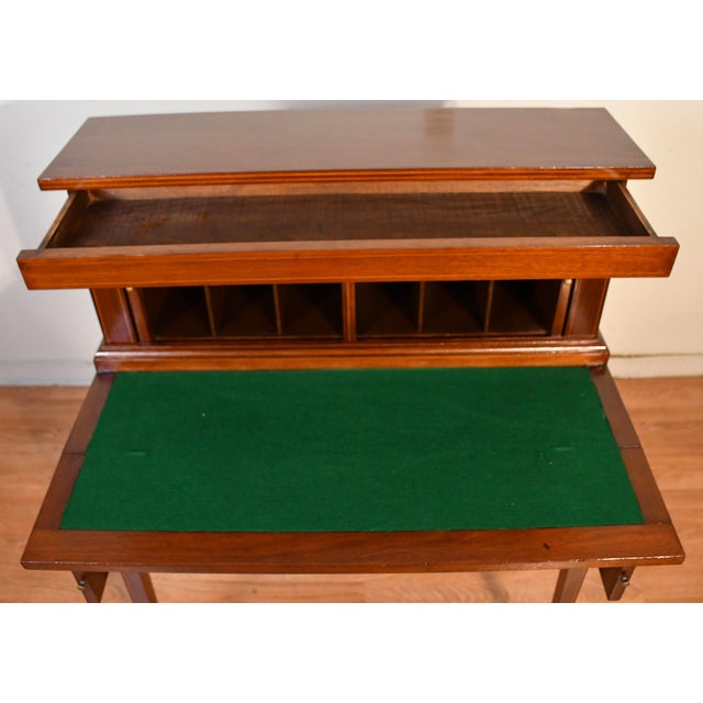 1910s Antique English Sheraton Mahogany Inlaid Writing Secretary Tambour Desk. For Sale - Image 12 of 18