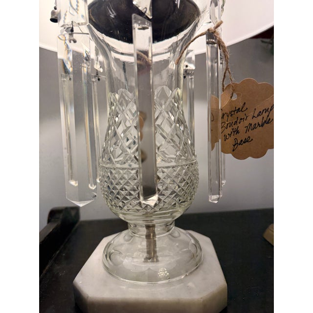 1920s Pair of Antique Crystal Table Lamps With Prisms and Marble Base For Sale - Image 5 of 8