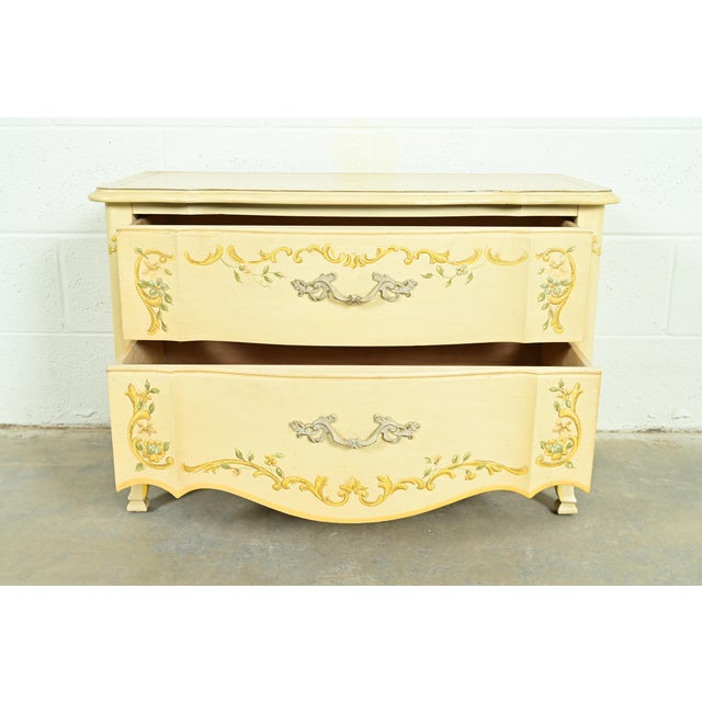 1970s Drexel Heritage French Provincial Louis XV Cream Lacquered Paint-Decorated Commode or Bedside Chest, 1970s For Sale - Image 5 of 12