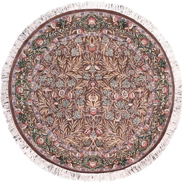 Botanical 1990's Pak-Persian Brown/Gray Wool Round Rug- 6'2'' X 6'3'' For Sale - Image 9 of 9