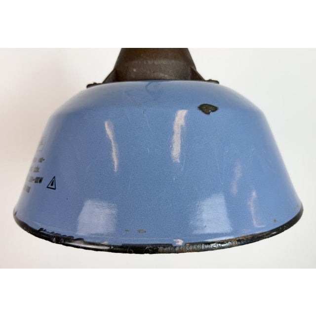 Industrial Blue Enamel and Cast Iron Pendant Lamp, 1960s For Sale - Image 4 of 18