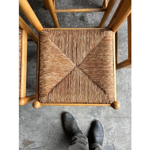 Vintage Wooden Chairs with Rush Seats, Set of 6 For Sale - Image 11 of 15